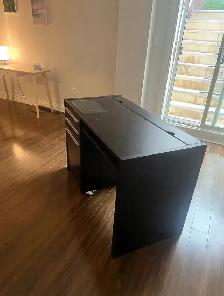 Black-Brown Desk with Glass Top — 3 Drawers