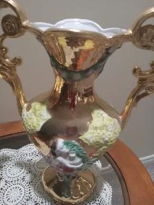 ITALIAN VASES - ERA 1970 - LUSTRE GOLD WITH HAND PAINTED DESIGN - Photo 4