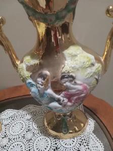 ITALIAN VASES - ERA 1970 - LUSTRE GOLD WITH HAND PAINTED DESIGN - Photo 5