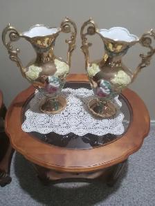 ITALIAN VASES - ERA 1970 - LUSTRE GOLD WITH HAND PAINTED DESIGN - Photo 8