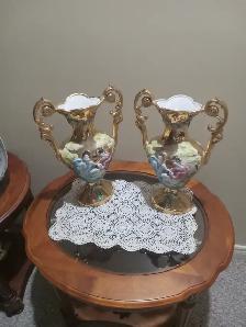 ITALIAN VASES - ERA 1970 - LUSTRE GOLD WITH HAND PAINTED DESIGN - Photo 10