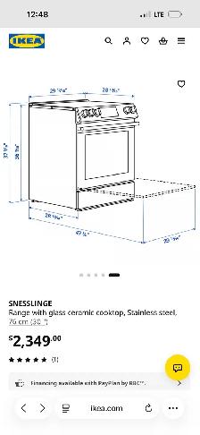 IKEA SNESSLINGE 30" Electric Stove / Oven – Stainless Steel - Photo 2
