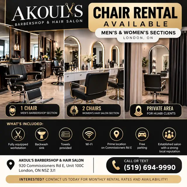 Chair Rental Available – Men's Barbershop & Women's Hair Saon