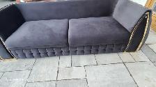 Black Velvet Couch with Gold Trim - Photo 2