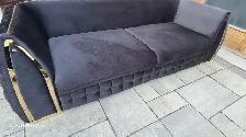 Black Velvet Couch with Gold Trim - Photo 3