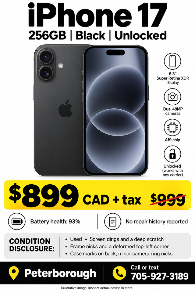 iPhone 17 256GB Black - Unlocked - $899   tax
