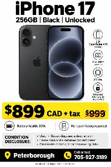 iPhone 17 256GB Black - Unlocked - $899   tax