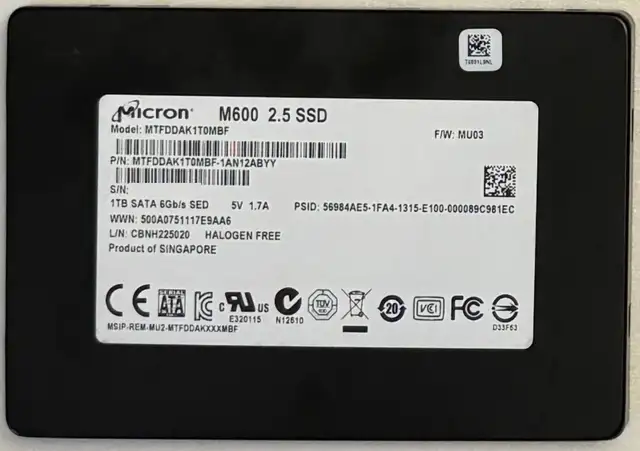 Micron M600 1TB 2.5' SATA III Internal SSD - Good Health (92%)