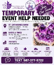 Temporary Event Help Needed – St. Catharines – $18/hr