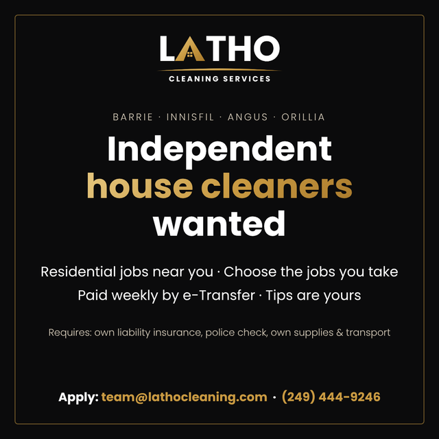 Hiring independent house cleaners – Barrie, Innisfil, Angus & Or