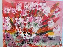 Painting, Acrylic On Canvas Vase With Flowers