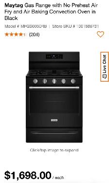 Maytag Gas Range with Air Fry & Convection Oven – $1,398