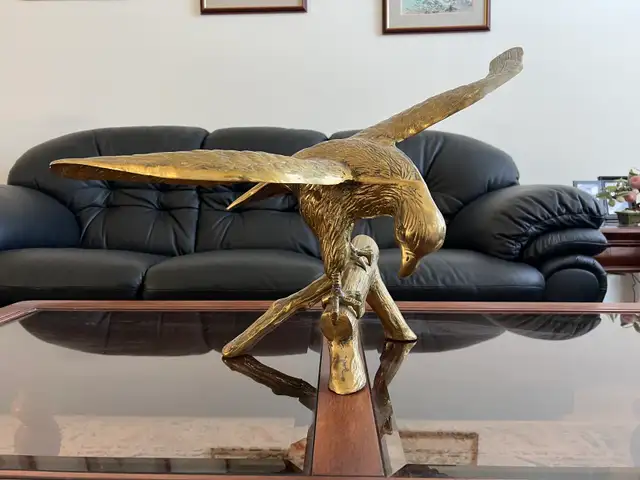 Vintage Brass Eagle Sculpture, 26" wingspan