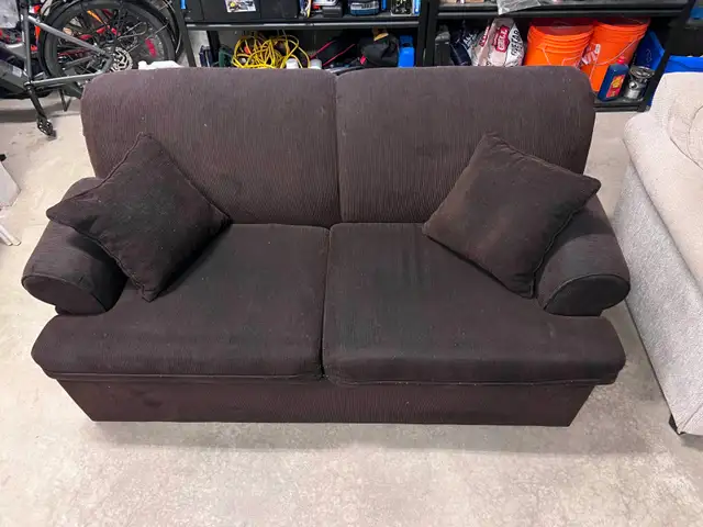Brown Double pullout Sofa Bed Couch & Cream Arm Chair