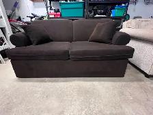 Brown Double pullout Sofa Bed Couch & Cream Arm Chair - Photo 2