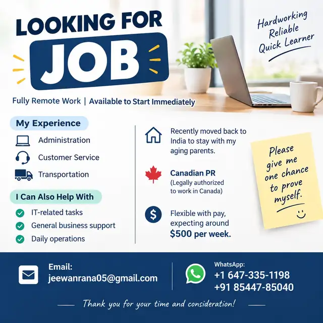 Looking for Remote Work – Available to Start Immediately