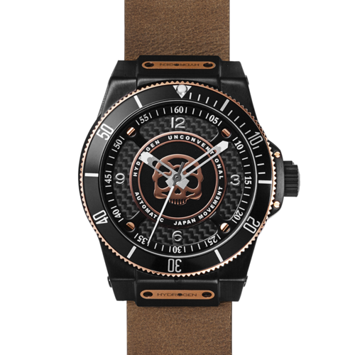 Hydrogen Sportivo Black Brown Leather Rose Gold Watch
