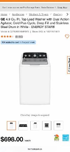 NEW 27" GE Top Load Washer (4.9 Cu.Ft) Stainless Steel Tub - Photo 10
