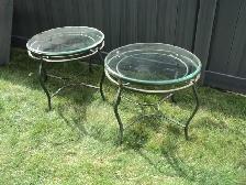 NICE PAIR! 2 Tables  24' Diameter ~ Brass accents NO SCRATCHES!