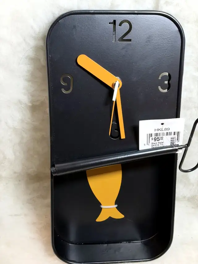 Sardine Tin Pendulum Wall Clock - Black Metal - New w/ Tags