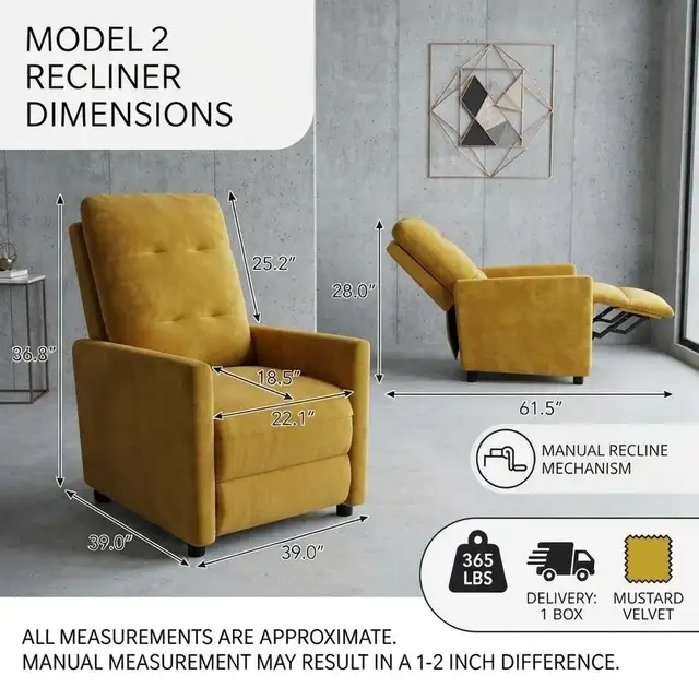 Brand New Tufted Fabric Manual Recliner Chair Special $279