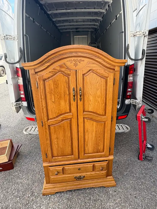 Free delivery used Solid Oak Armoire with Bottom Drawer