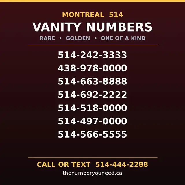 Montreal 514 rare easy golden vanity vip phone number for sale