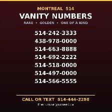 Montreal 514 rare easy golden vanity vip phone number for sale