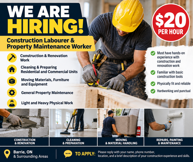 Construction Laborer & Property Maintenance Worker – $20/hr
