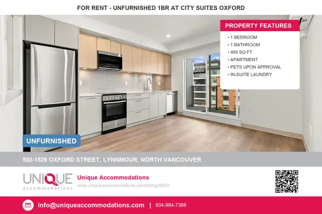 ID:5682 Unfurnished 1 Bedroom with Covered Balcony and In-Suite
