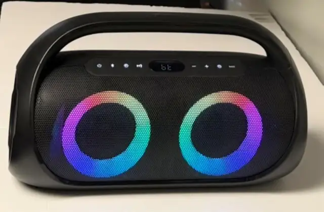 onn. Portable Bluetooth FM Boombox with Multicolour LED Lighting