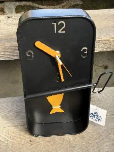 Sardine Tin Pendulum Wall Clock - Black Metal - New w/ Tags