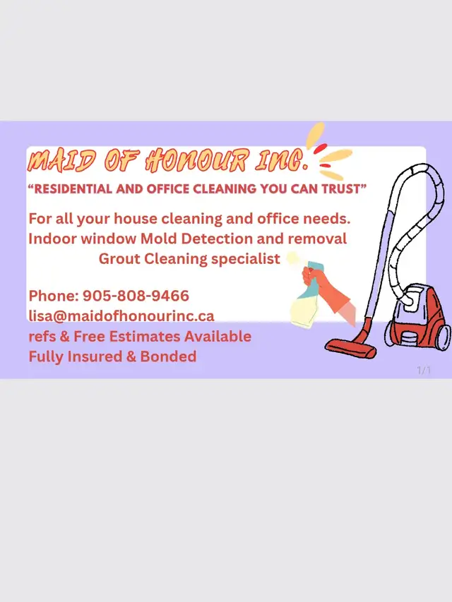 Maid Of Honour Inc. Cleaning Lady