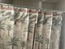 cadre avec palmiers  avec rideaux de douche