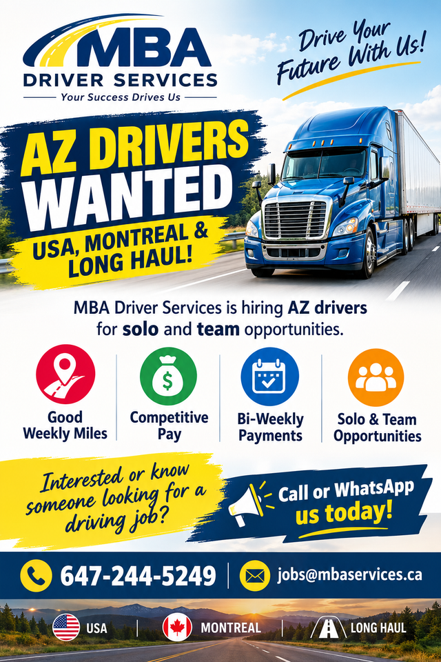 AZ DRIVERS WANTED – USA, MONTREAL & LONG HAUL