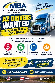 AZ DRIVERS WANTED – USA, MONTREAL & LONG HAUL