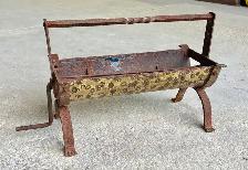 Antique Cast Iron Newspaper Log Roller w Decorative Brass Panel