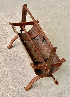Antique Cast Iron Newspaper Log Roller w Decorative Brass Panel - Photo 3