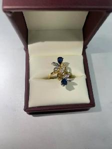 18K Gold Sapphire & Diamond Flower Ring