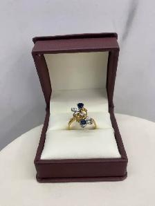 18K Gold Sapphire & Diamond Flower Ring - Photo 2