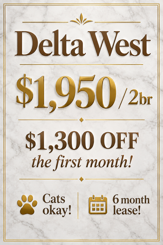 RENTAL INCENTIVE! Renovated 2 bed available at Delta West! Cats