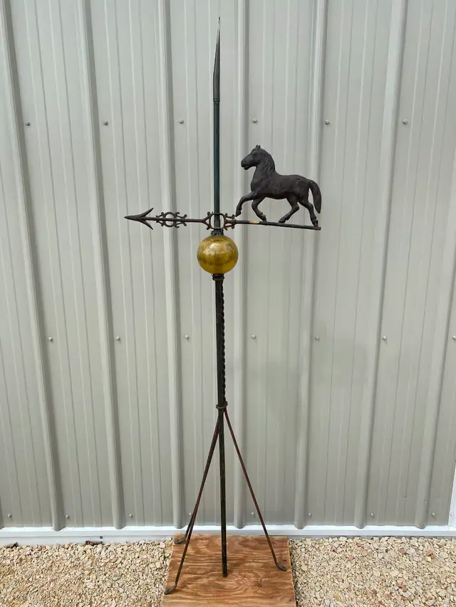 Antique lightning rod , with horse weathervane metal early piece
