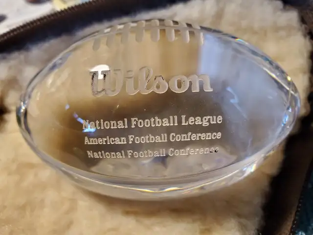 RARE CRYSTAL NFL FOOTBALL PAPERWEIGHT