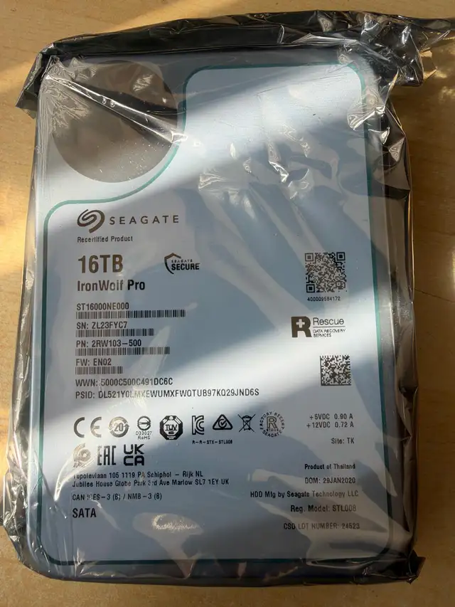 Sealed Seagate 16TB SATA 7.2k 3.5' Recertified HDD