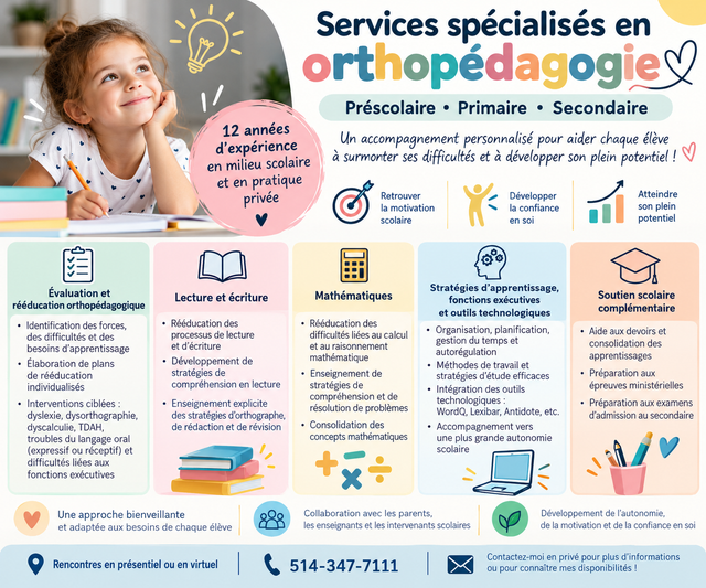 Orthopédagogue| Primaire et secondaire