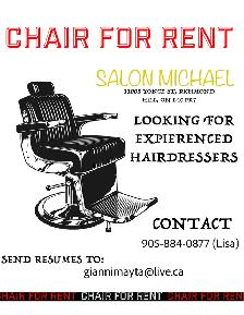 Chair Rental Opportunity – Salon Micheal | Richmond Hill