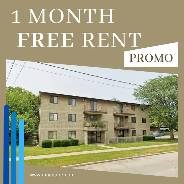 1 MONTH FREE RENT plus $100 off Seniors - 2 bed apt Sandwich St.