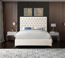 CRÈME VELVET PLATFORM BED WITH GOLD OR SILVER LEGS - Photo 3
