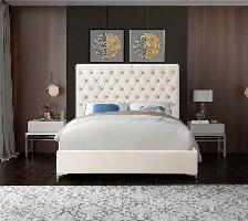 CRÈME VELVET PLATFORM BED WITH GOLD OR SILVER LEGS - Photo 4