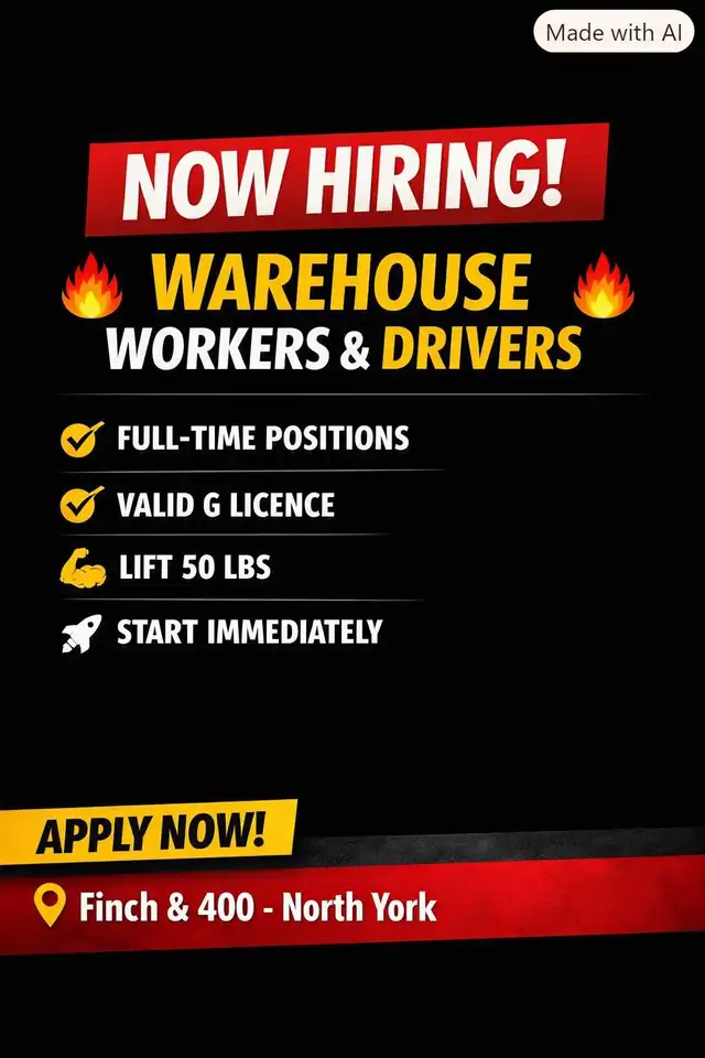 Warehouse   Driver Needed – Full Time, Start ASAP (Finch & 400)